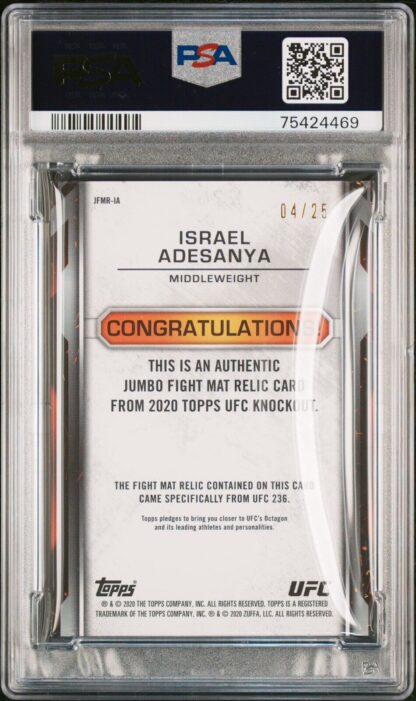 2020 Israel Adesanya Jumbo Fight-Used Mat Relic /25 PSA Population 1/1 *RARE*