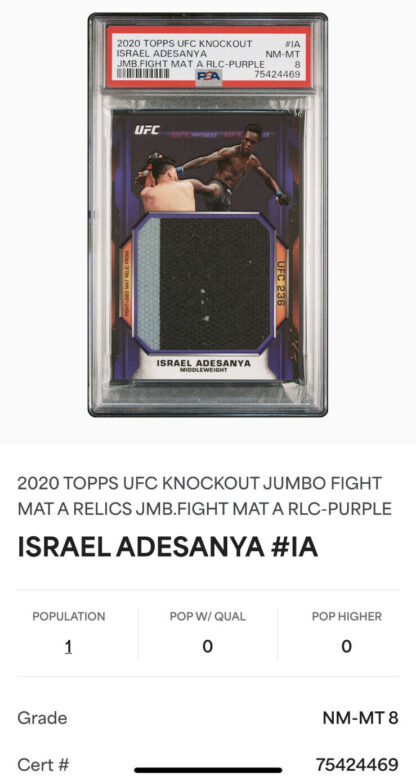 2020 Israel Adesanya Jumbo Fight-Used Mat Relic /25 PSA Population 1/1 *RARE*