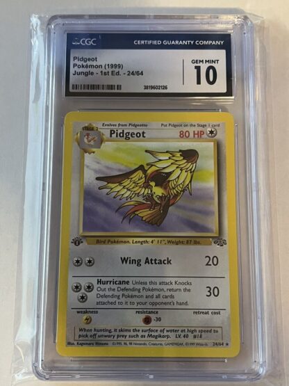 CGC 10 GEM MINT Pidgeot 24/64 1st Edition RARE Jungle Pokemon Card