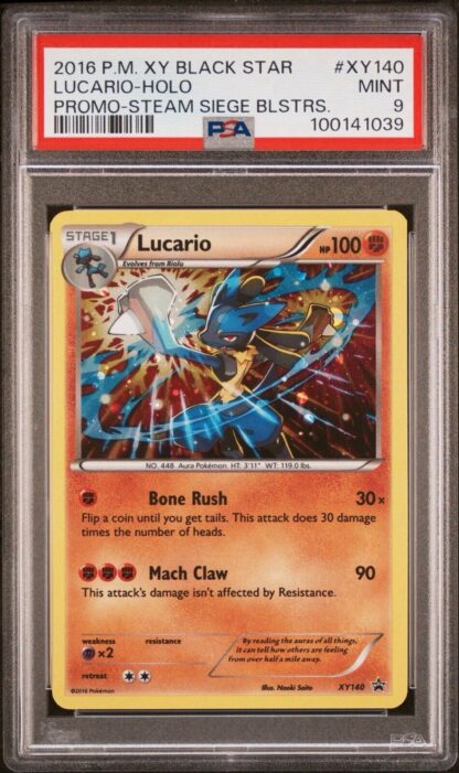 2016 POKEMON XY BLACK STAR PROMO STEAM SIEGE BLISTERS #XY140 LUCARIO-HOLO PSA 9