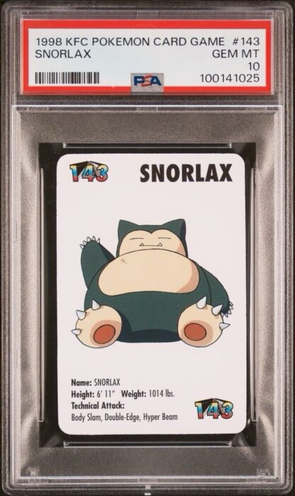 Snorlax #143 Pokemon Card Game Mini KFC 1998 Nintendo PSA 10