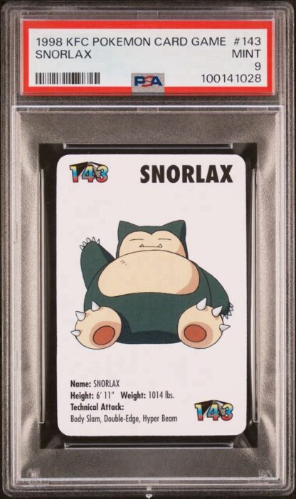 Snorlax #143 Pokemon Card Game Mini KFC 1998 Nintendo PSA 9